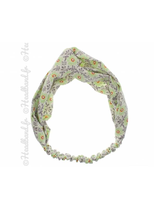 Bandeau cheveux croisé fleur vert