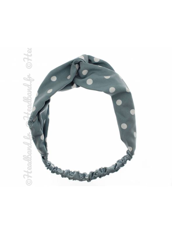 Bandeau cheveux à pois bleu clair et blanc