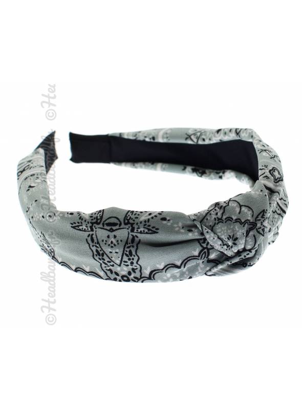 Serre-tête turban imprimé bandana gris