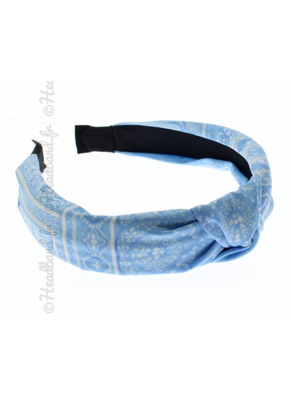 Serre-tête turban imprimé bandana bleu clair
