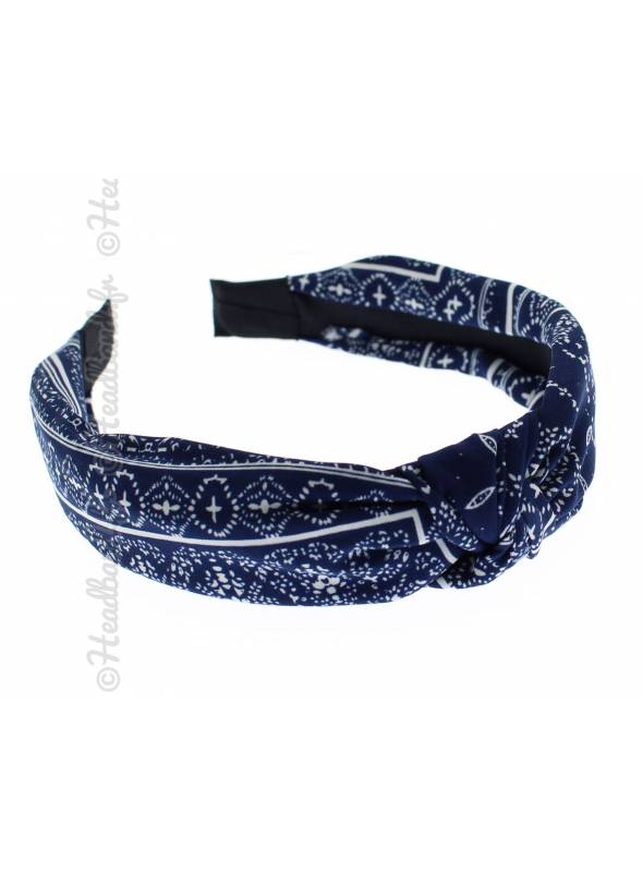 Serre-tête turban imprimé bandana marine
