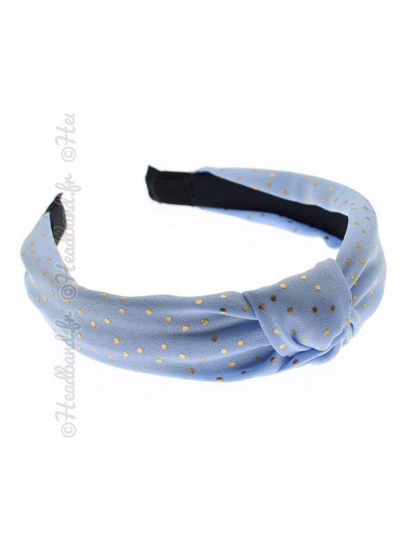 Serre-tête turban bleu clair à pois doré