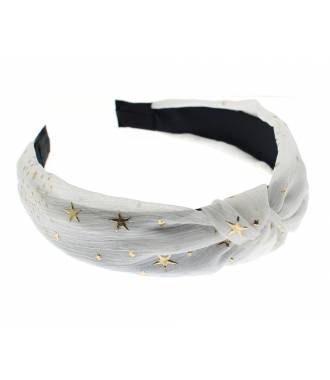 Serre-tête turban blanc à étoiles doré