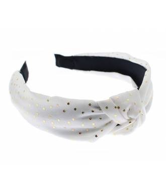 Serre-tête turban à pois blanc et doré