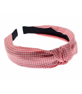 Serre-tête turban carreaux rose et blanc