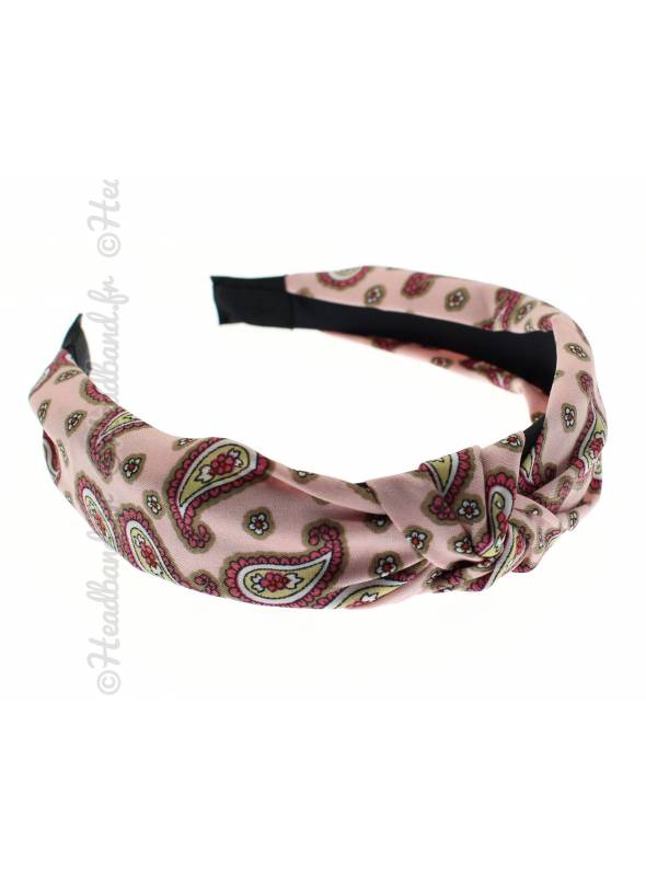 Serre-tête croisé motifs paisley rose