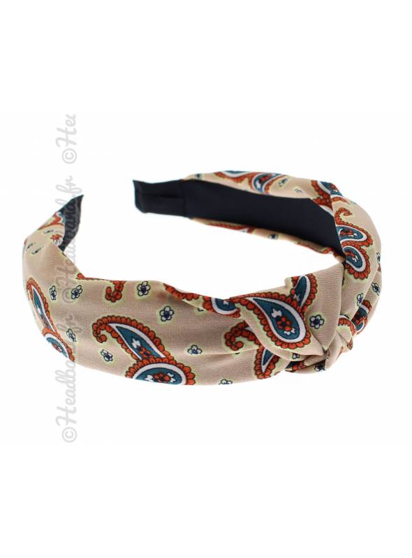 Serre-tête croisé motifs paisley taupe