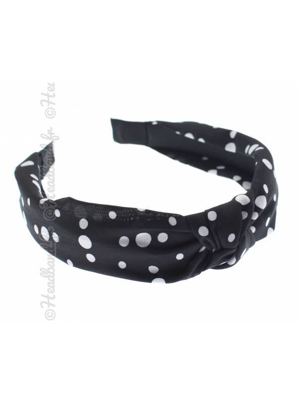 Serre-tête turban pois blanc et noir