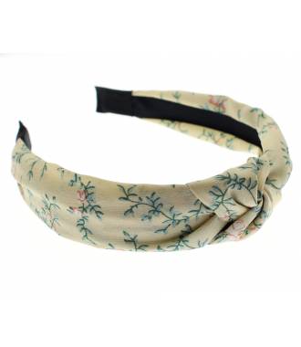 Serre-tête turban croisé jaune pâle à fleurs