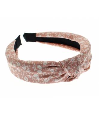 Serre-tête turban fleuri rose et blanc