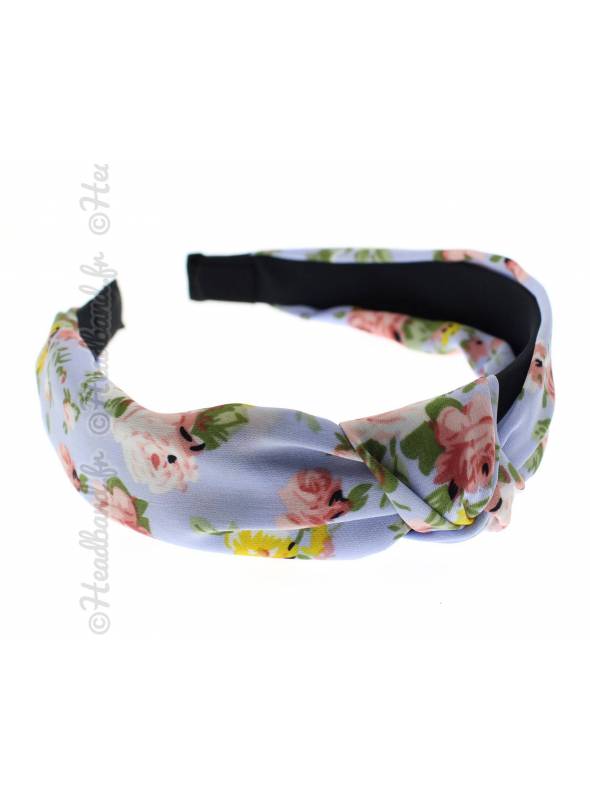 Serre-tête rétro motif fleur bleu clair