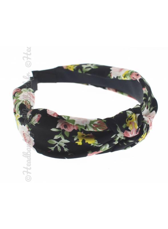 Serre-tête rétro motif fleur noir