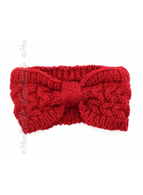 Bandeau hiver maille noeud rouge