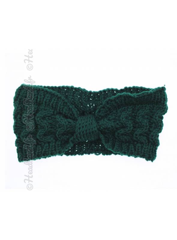 Bandeau hiver maille noeud vert