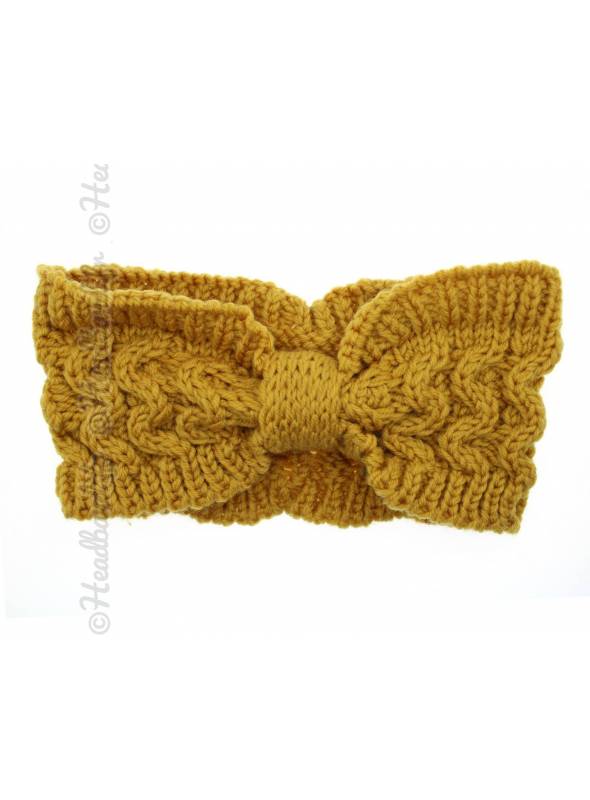 Bandeau hiver maille noeud jaune