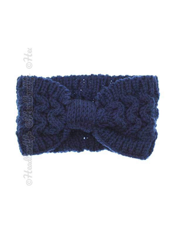 Bandeau hiver maille noeud bleu