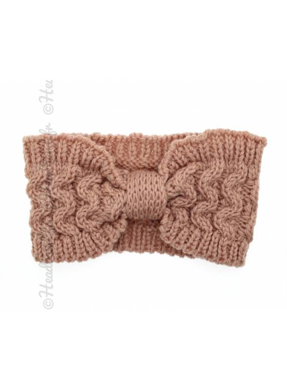 Bandeau hiver maille noeud rose