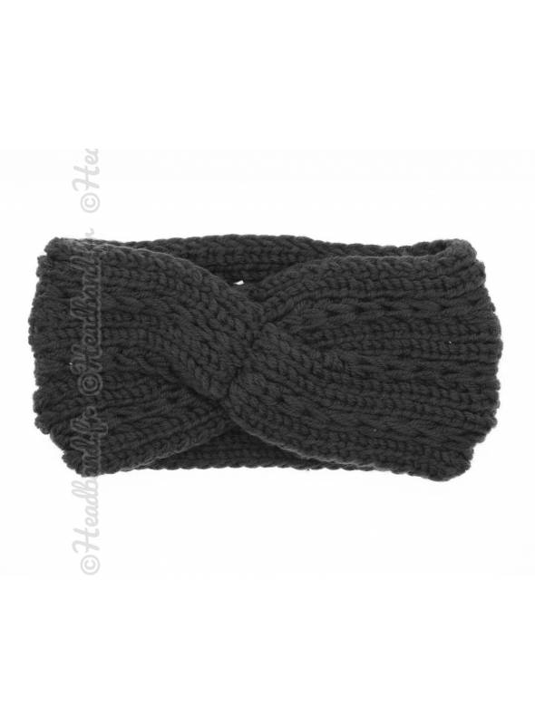 Bandeau tricot tressé hiver noir