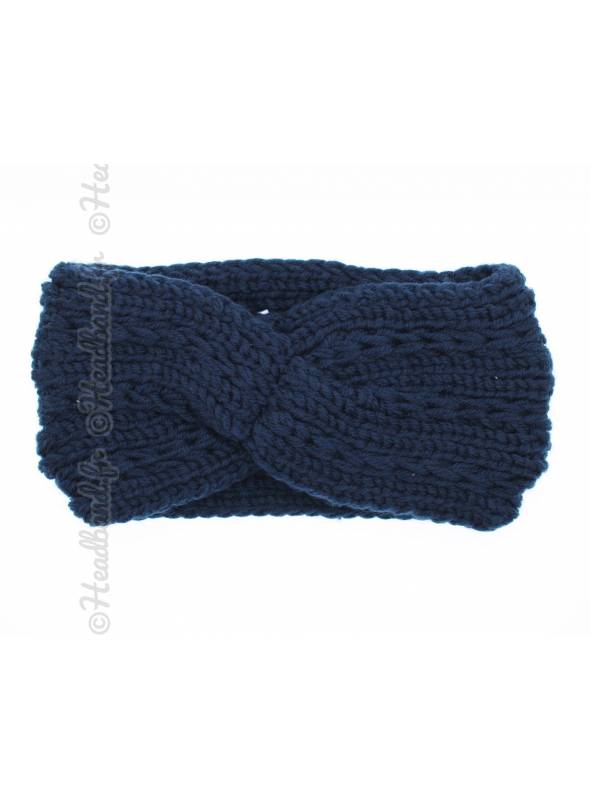 Bandeau tricot tressé hiver bleu