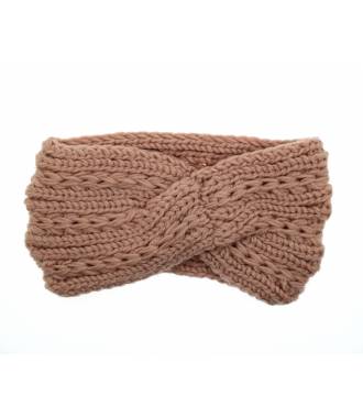 Bandeau tricot tressé hiver rose