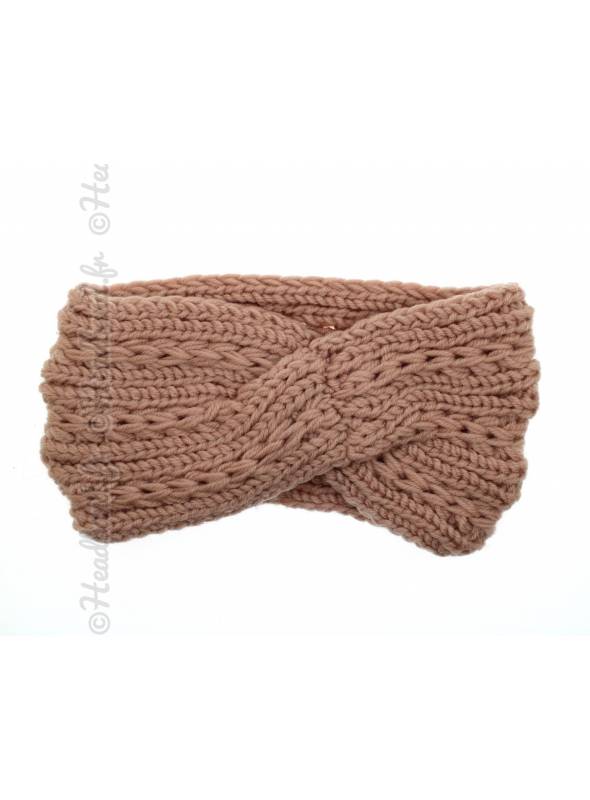 Bandeau tricot tressé hiver rose