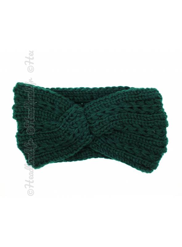 Bandeau tricot tressé hiver vert