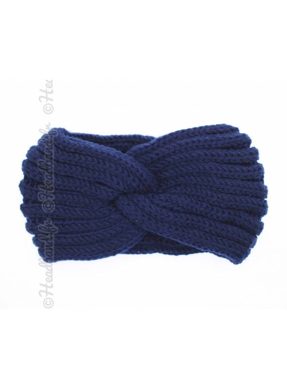 Bandeau laine synthétique croisé bleu