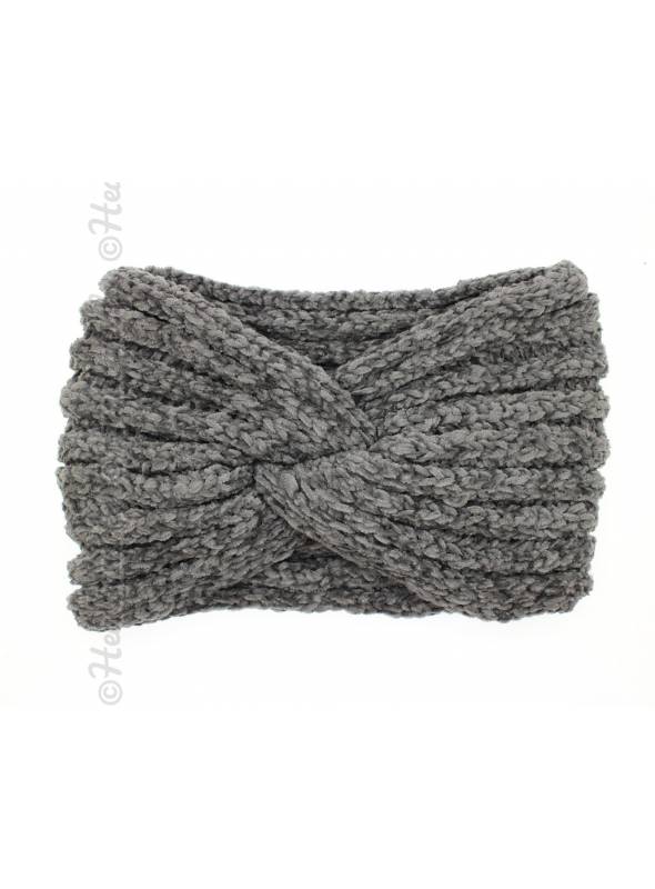 Bandeau maille chenille gris