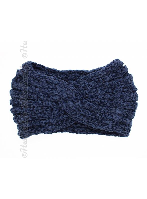 Bandeau maille chenille bleu