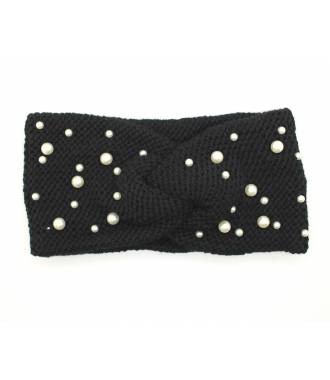 Bandeau tricot avec perles noir