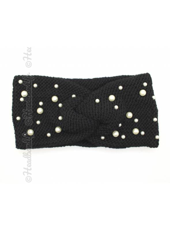 Bandeau tricot avec perles noir