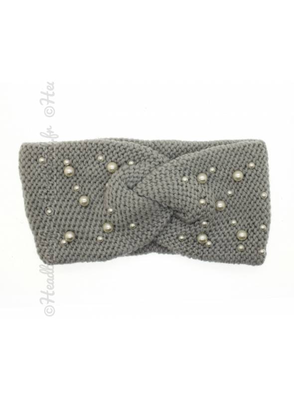 Bandeau tricot avec perles gris