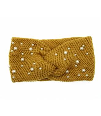 Bandeau tricot avec perles moutarde