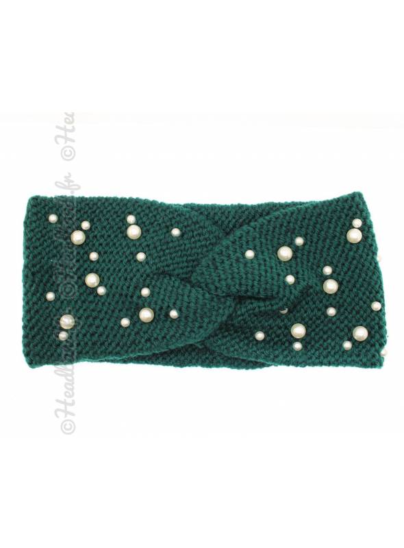 Bandeau tricot avec perles vert