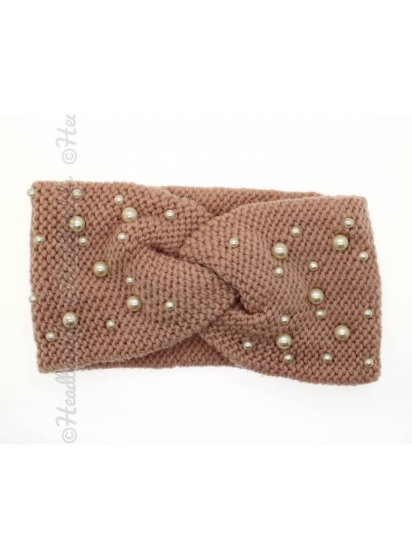 Bandeau tricot avec perles rose
