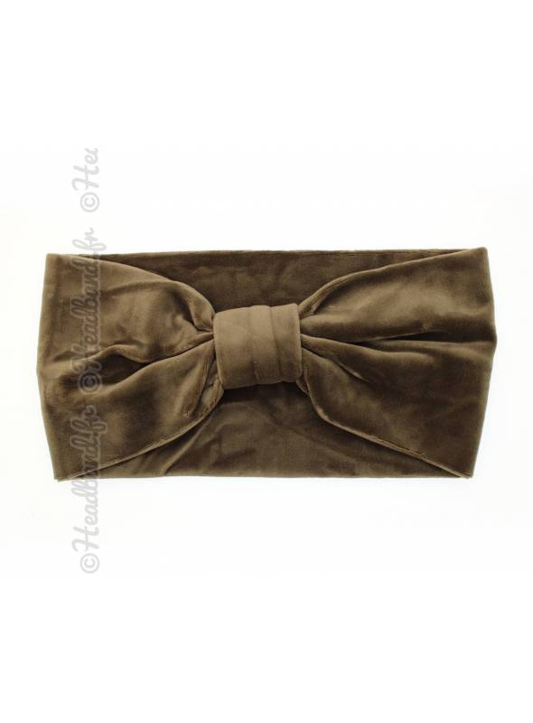 Bandeau velours noeud kaki