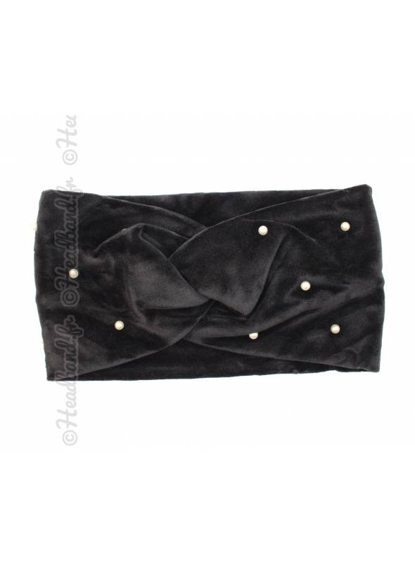 Bandeau turban velours noir perles