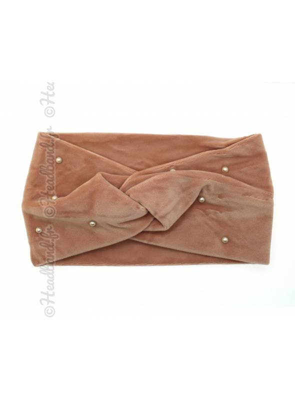 Bandeau turban velours perles rose