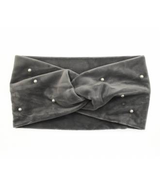 Bandeau turban velours perles gris