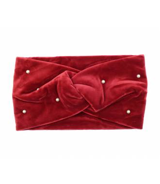Bandeau turban velours perles rouge