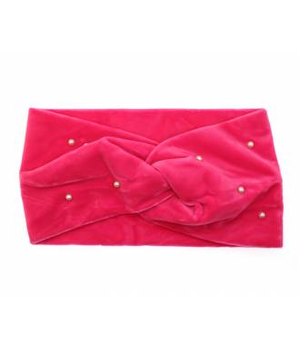 Bandeau turban velours perles fushia