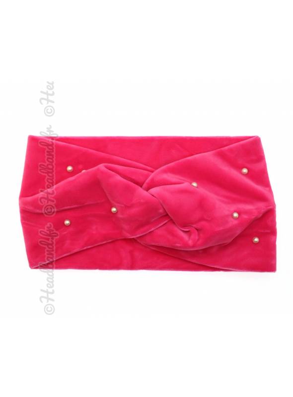 Bandeau turban velours perles fushia