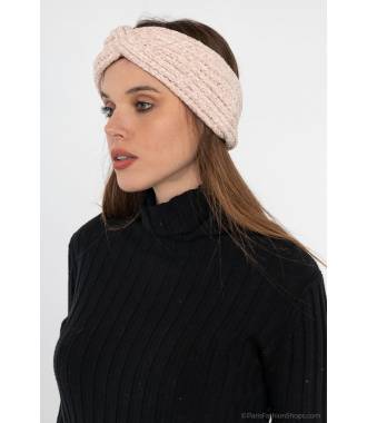 Bandeau maille chenille rose clair