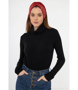 Bandeau turban velours perles rouge