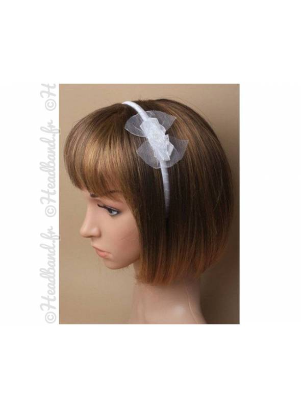 Serre-tête noeud tulle blanc