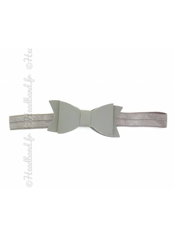 Headband noeud cuir gris