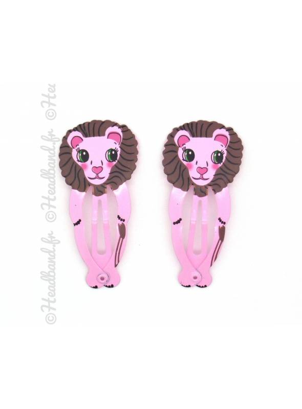 Barrettes clic-clac lion rose